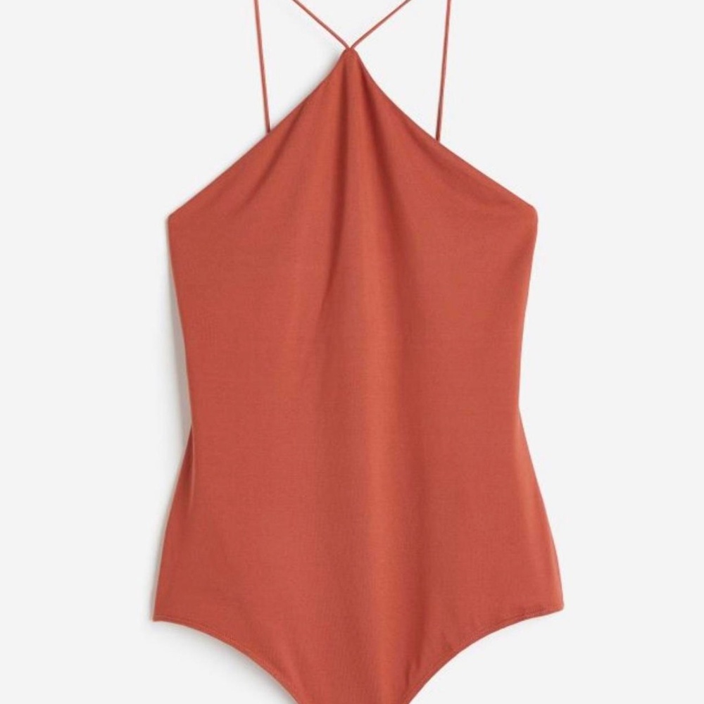 H&M Rust Halter Open Back Bodysuit Coastal Summer Feminine